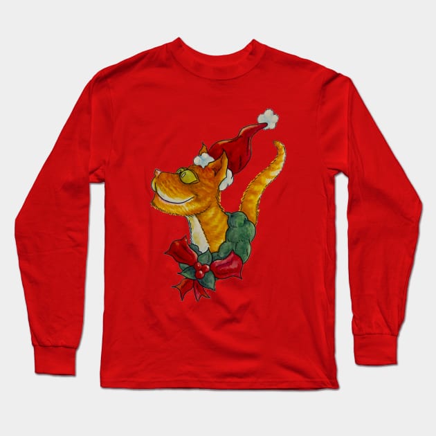 Christmas Cat Long Sleeve T-Shirt by Jokertoons